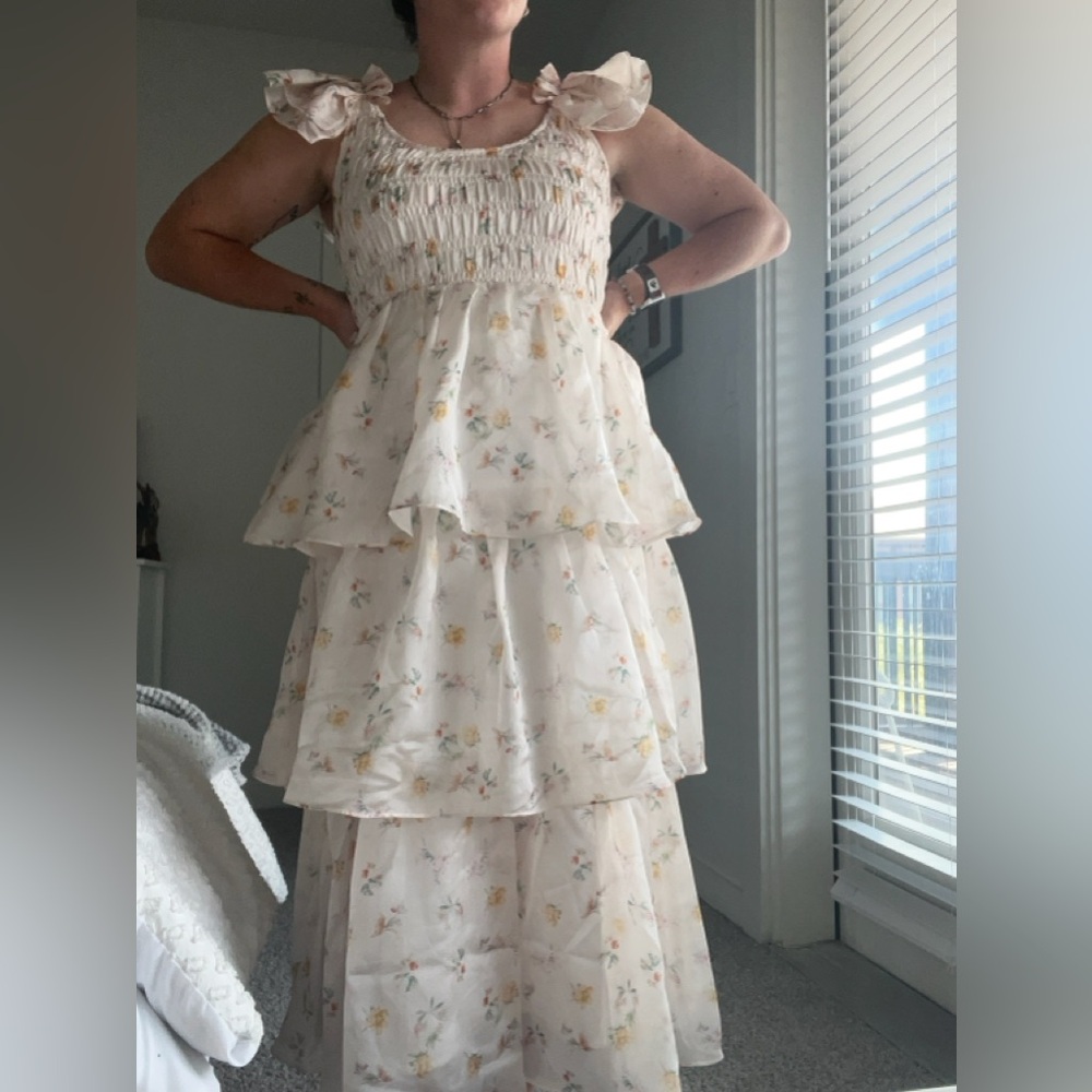 Worth Pink Floral Layered Dress